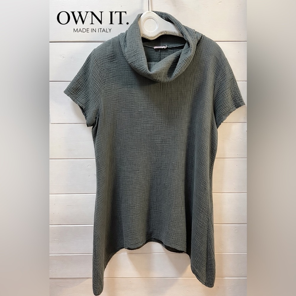 OWN IT Blue Grey Textured Cowl Neck Tunic size M